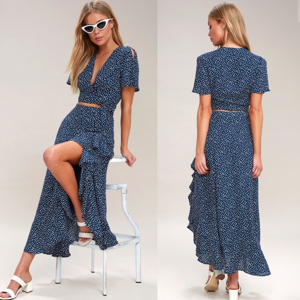 Lulus Girl Like You Polka Dot Two Piece Maxi Dress